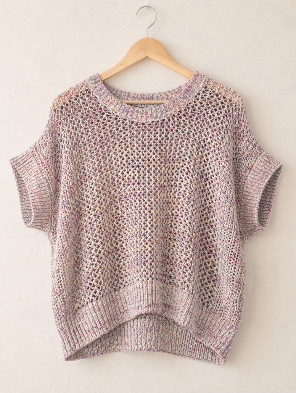 Tribal Jeans Open Knit Sweater Top Beachy Coastal Anthro-Style Boho Rainbow